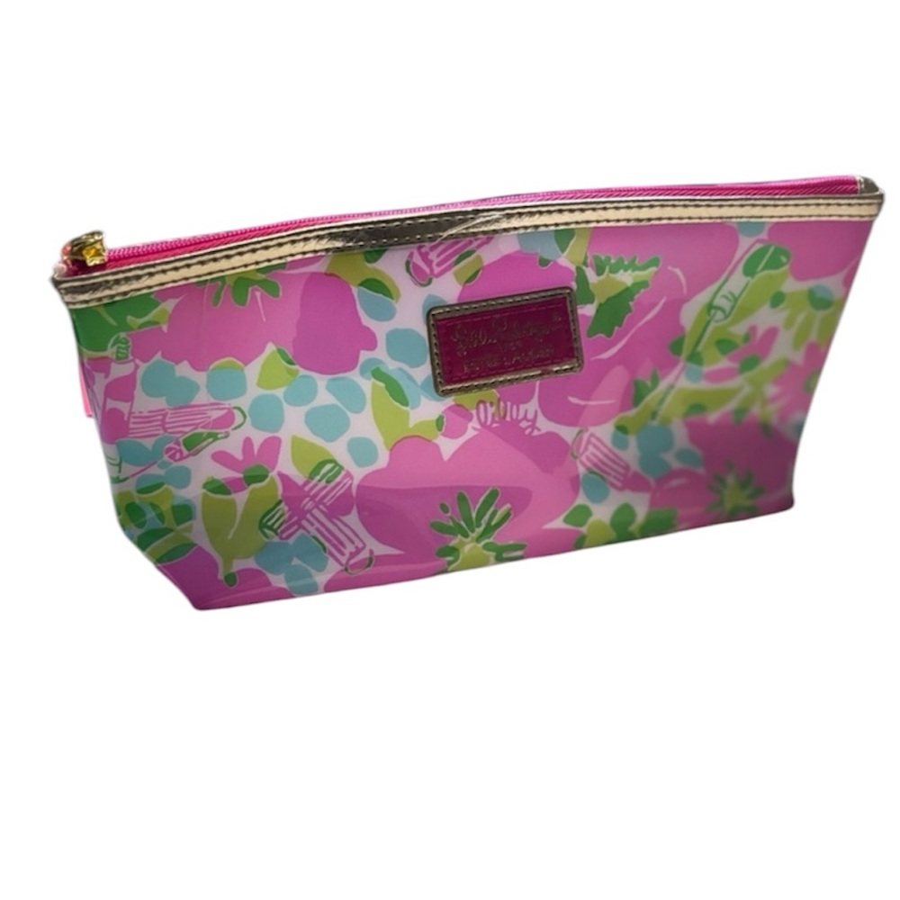 Lilly Pulitzer Estee Lauder Floral Makeup Bag Pink‎ Green Cosmetic Travel Bag